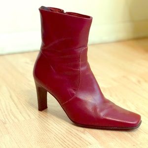 Red leather ankle boot heels